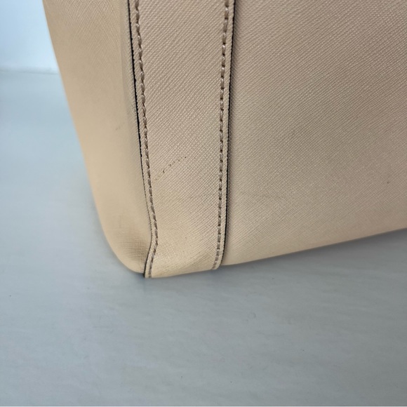 REBECCA MINKOFF Monroe Sand Saffiano Structured Leather Tassel Shoulder Bag Tote - Picture 14 of 16